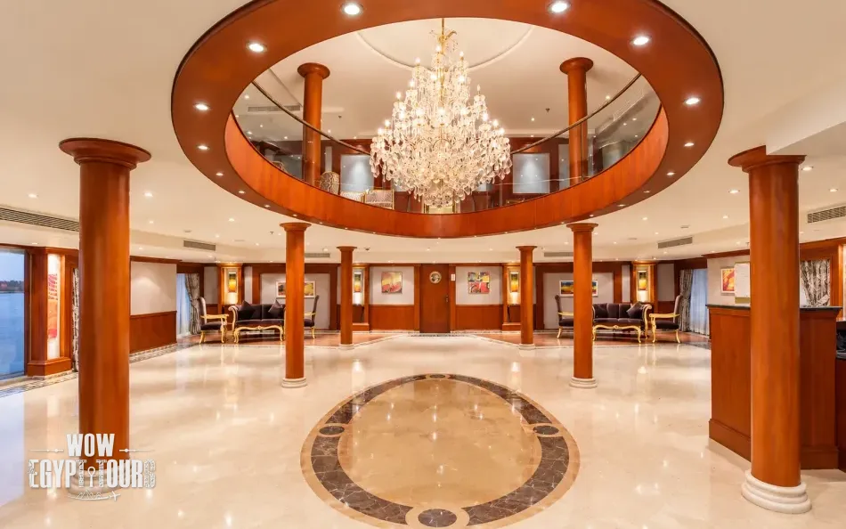 Atrium lobby with chandelier aboard Amwaj Nile Cruise