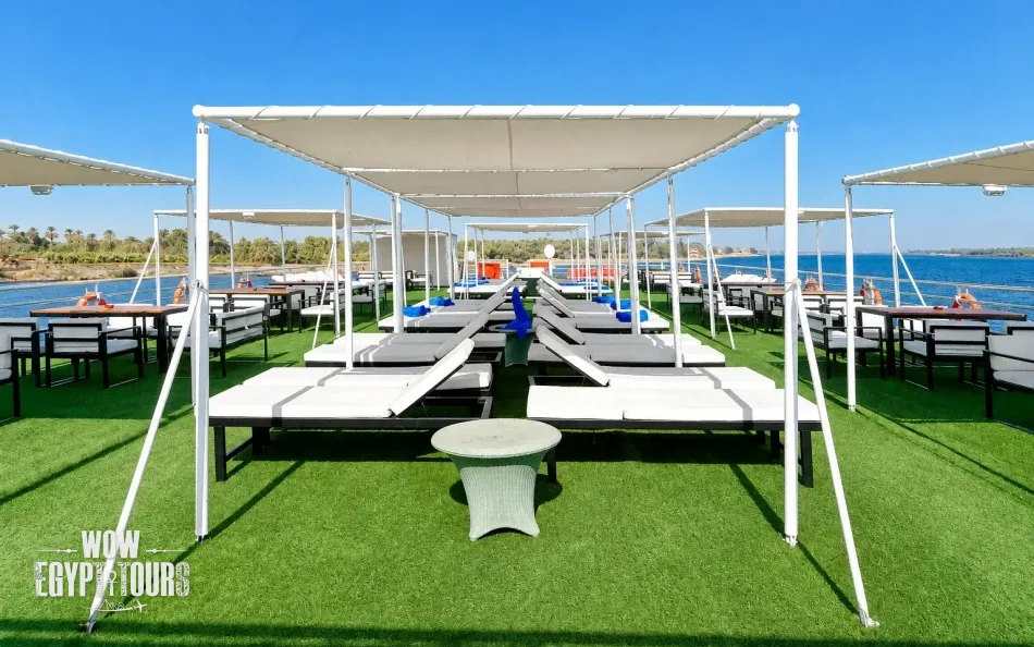 Outdoor seating area on the sun deck of Nile Style Nile Cruise