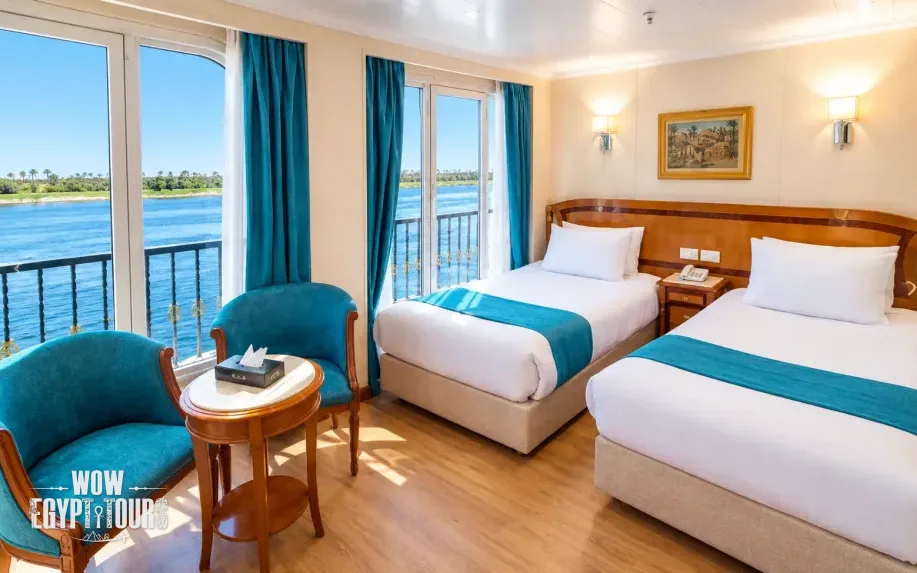 Twin cabin with two separate beds aboard Nile Quest Nile Cruise