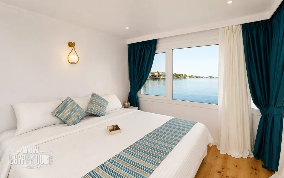 Double cabin with Nile River views aboard Turquoise Dahabiya Nile Cruise