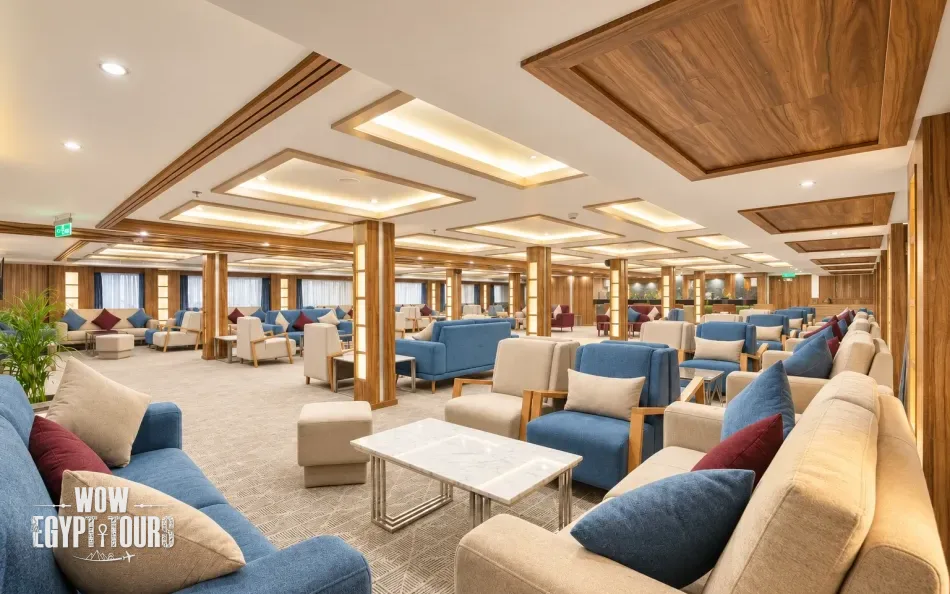 Main lounge interior with sofa seating aboard Nile Capital Nile Cruise