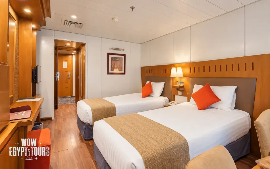 Interior view of a twin cabin aboard Mojito Nile Cruise
