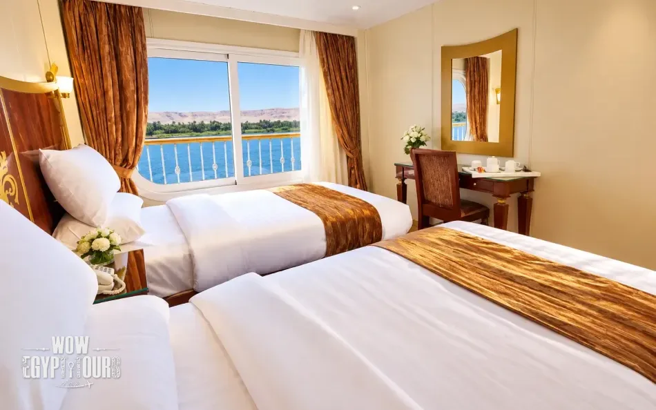 Twin cabin with two separate beds aboard Al Hambra Nile Cruise
