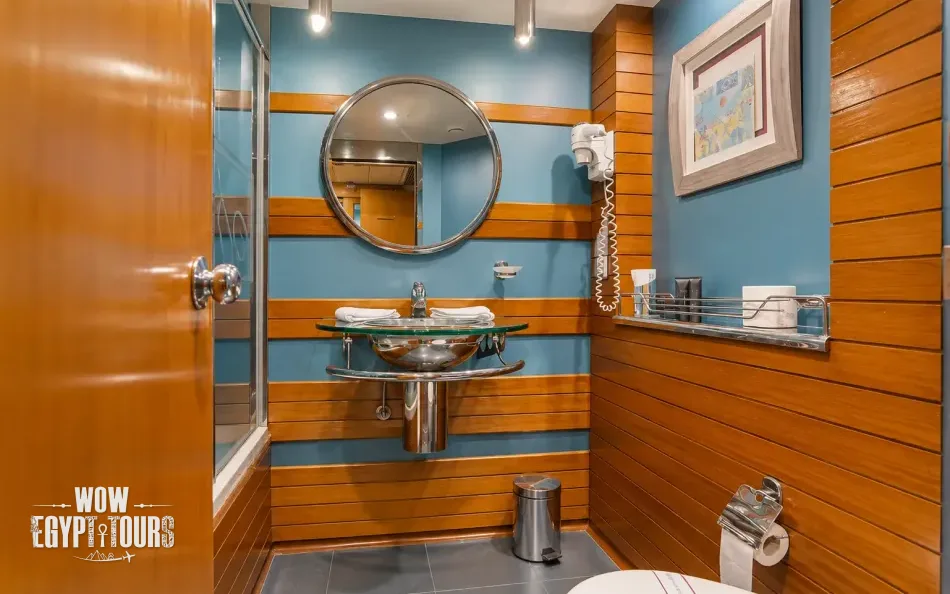 Private cabin bathroom aboard Mojito Nile Cruise