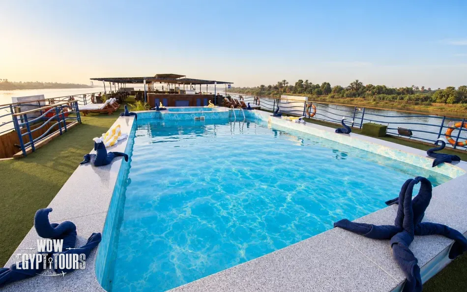 Outdoor swimming pool on the sun deck of Royal La Terrasse Nile Cruise