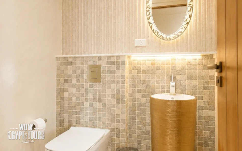 Private suite bathroom aboard Nayera Dahabiya Nile Cruise