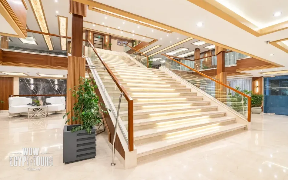 Main staircase in the lobby aboard Nile Capital Nile Cruise