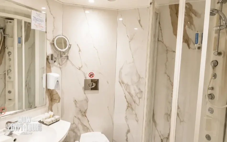 Private cabin bathroom aboard Renaissance Nile Cruise