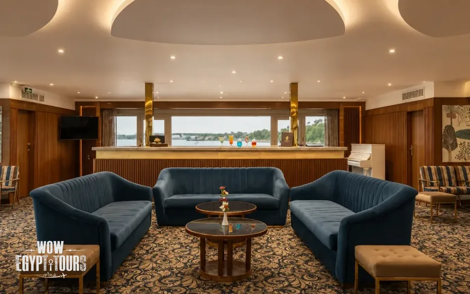Lounge bar with seating area aboard Radamis I Nile Cruise