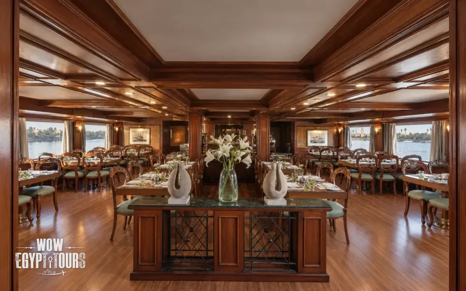 Restaurant and dining area aboard Salacia Nile Cruise