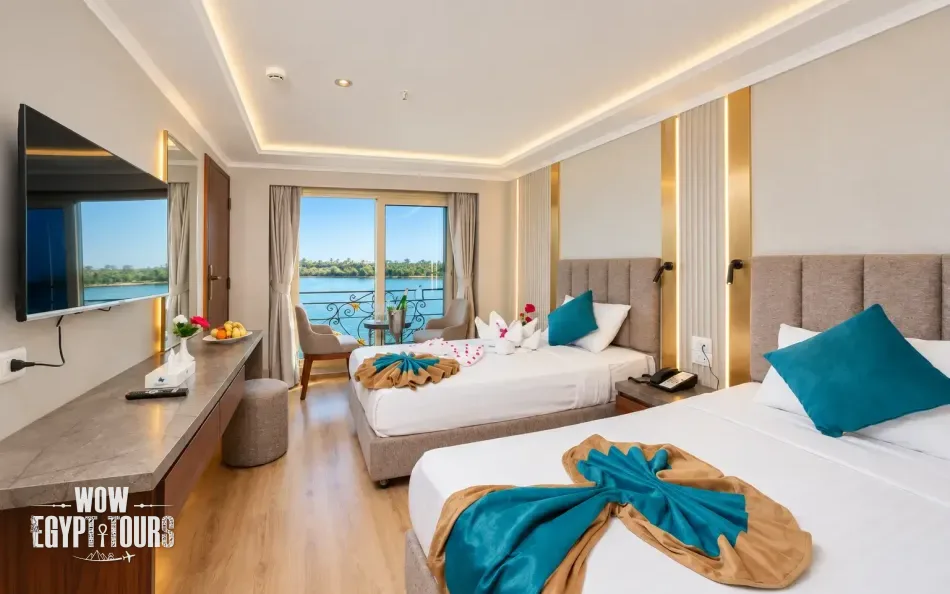 Twin cabin with two separate beds aboard Nile Story Nile Cruise