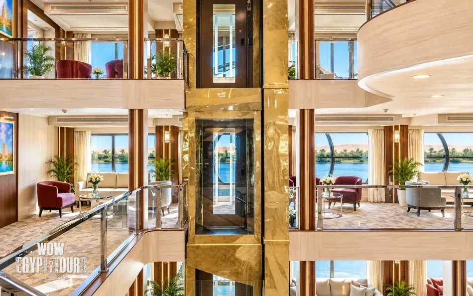 Interior view of the central atrium aboard Chateau Lafayette Nile Cruise