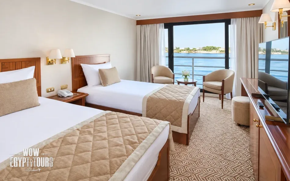 Twin cabin with two separate beds aboard Jaz Celebrity Nile Cruise