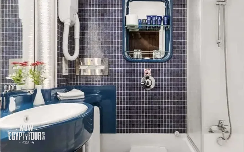Private cabin bathroom aboard Radamis I Nile Cruise