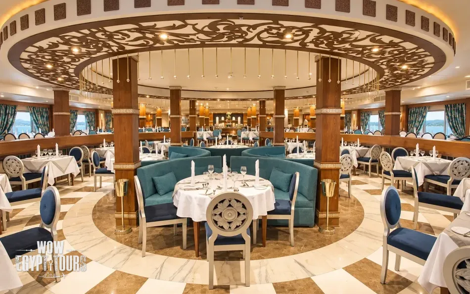 Restaurant and dining area aboard Sunrise African Dreams Lake Nasser Cruise
