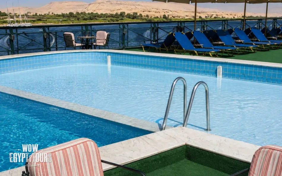Outdoor swimming pool on Jaz Crown Prince Nile Cruise