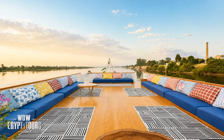 Outdoor sun deck aboard Nayera Dahabiya Nile Cruise