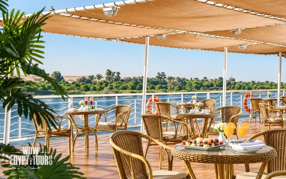 Open-air dining area on the sun deck of Jaz Crown Jubilee Nile Cruise