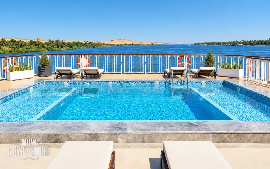 Outdoor swimming pool on the sun deck of Tulip Nile Cruise