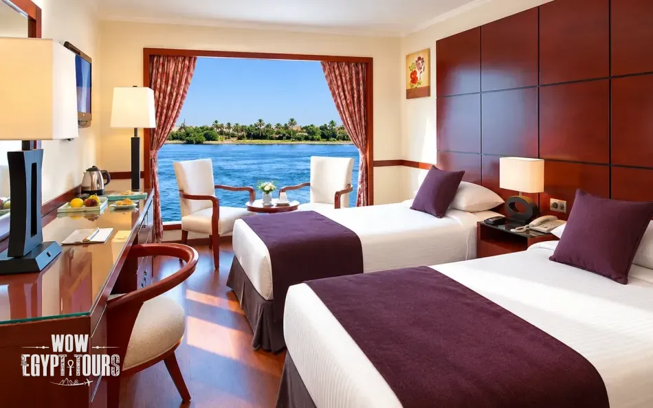 Twin cabin with two separate beds aboard Amwaj Nile Cruise