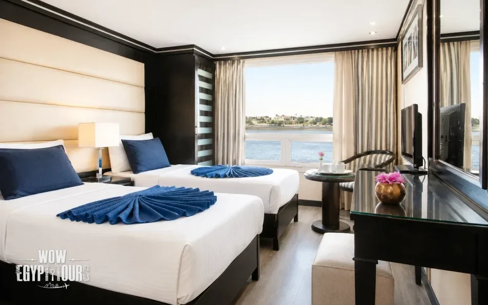 Twin cabin with two separate beds aboard Nile Style Nile Cruise