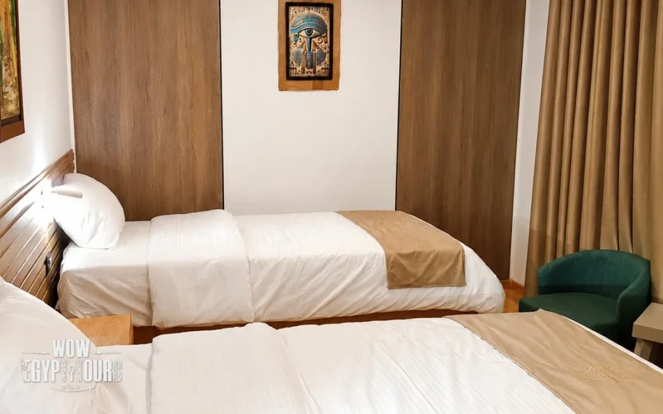 Twin cabin with two separate beds aboard Étoile d'Égypte Dahabiya Nile Cruise