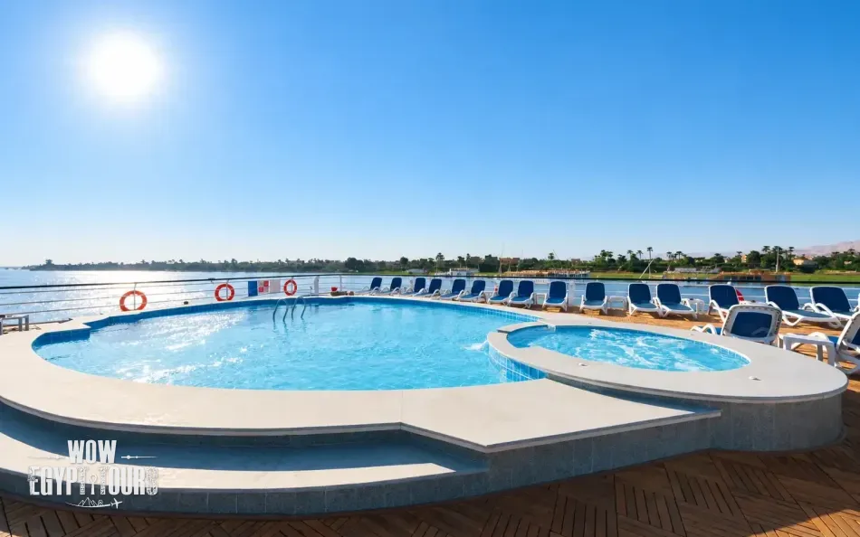Outdoor swimming pool on the sun deck of Nile Story Nile Cruise