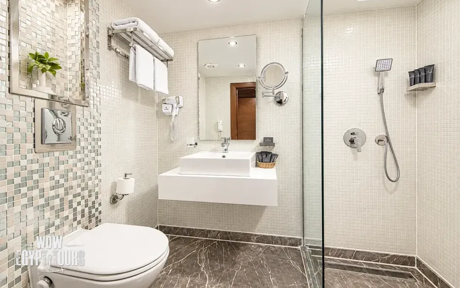 Private cabin bathroom aboard Nile Capital Nile Cruise