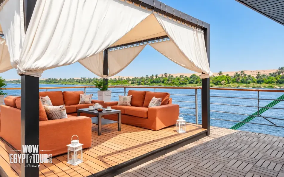 Cabana seating on the sun deck of Nile Premium Nile Cruise