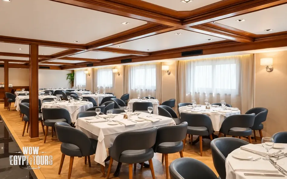 Restaurant and dining area aboard Nile Plaza Nile Cruise