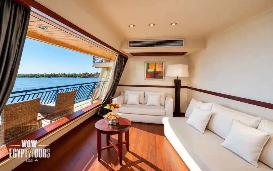 Lounge seating area aboard Amwaj Nile Cruise