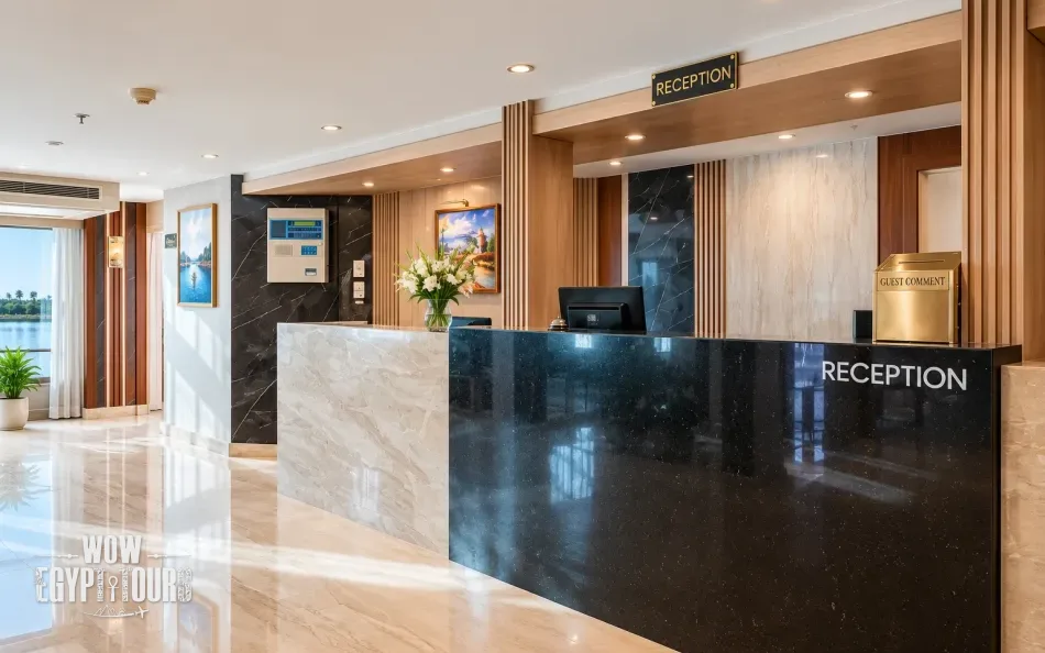 Reception desk aboard Chateau Lafayette Nile Cruise