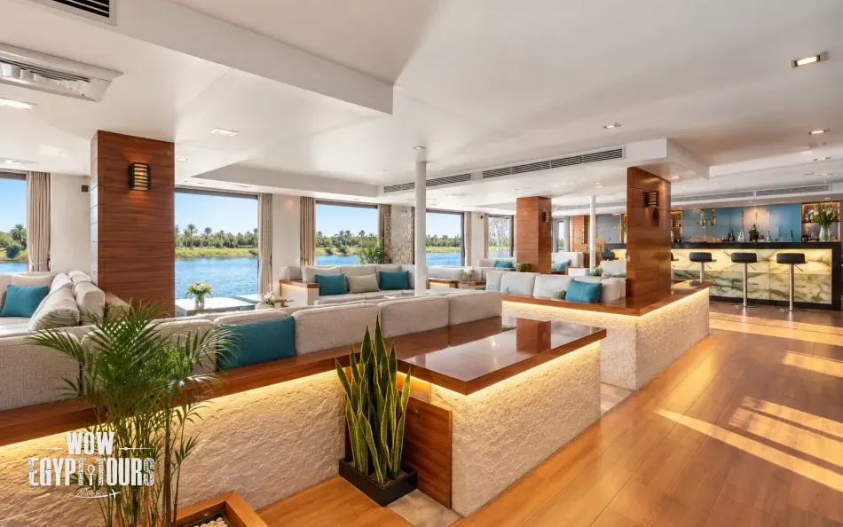 Main lounge seating area aboard Le Fayan Nile Cruise