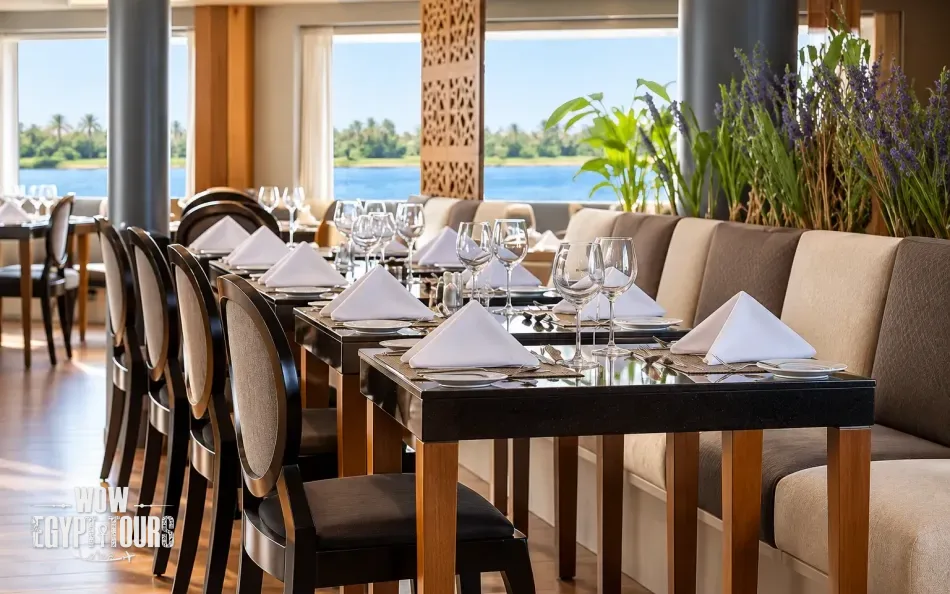 Restaurant and dining area aboard Le Fayan Nile Cruise