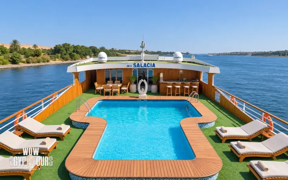 Outdoor swimming pool on the sun deck of Salacia Nile Cruise