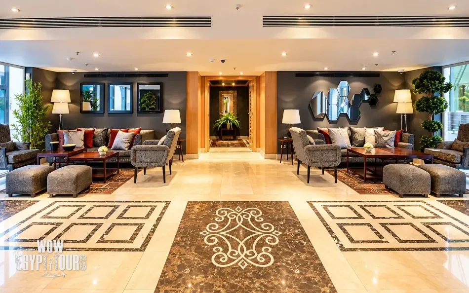 Interior view of the lobby aboard Salima Nile Cruise