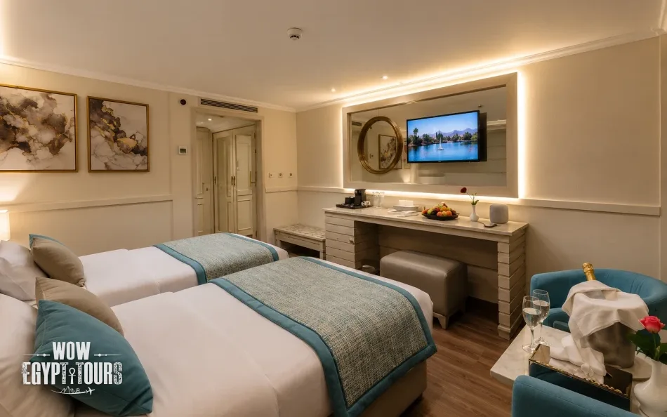 Twin cabin with two separate beds aboard Concerto Plus Nile Cruise