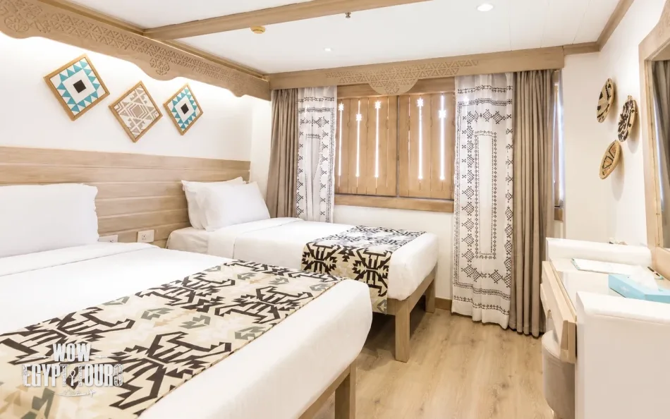Twin cabin with two separate beds aboard Mahrousa Nile Cruise