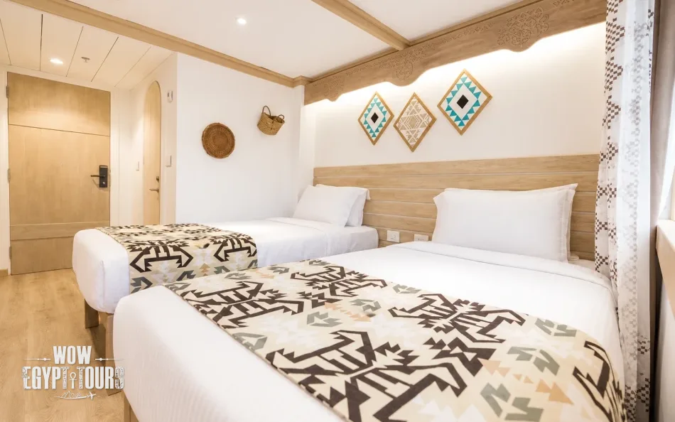 Interior view of a twin cabin aboard Mahrousa Nile Cruise