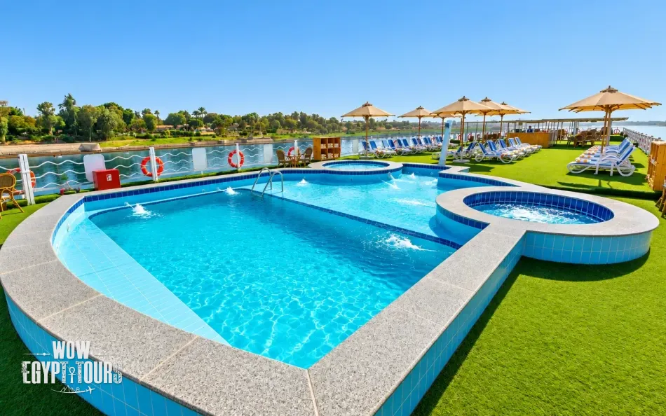Outdoor swimming pool on the sun deck of Chateau Lafayette Nile Cruise