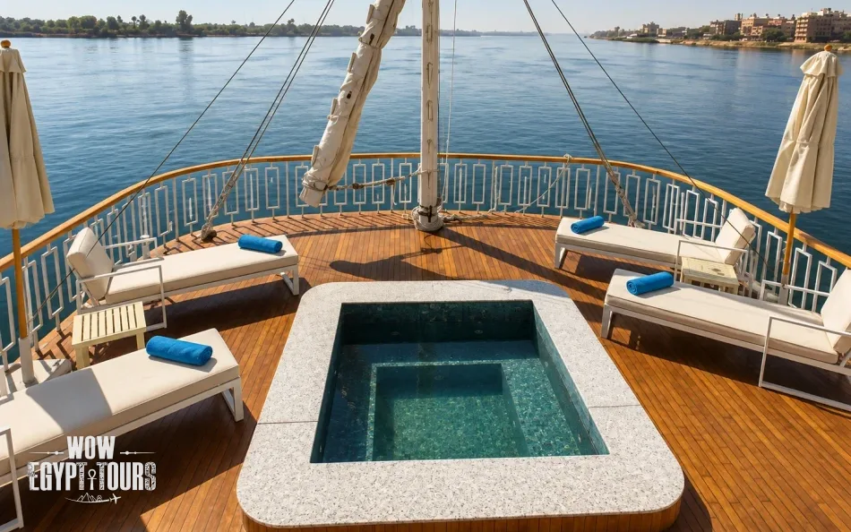 Outdoor jacuzzi aboard Étoile d'Égypte Dahabiya Nile Cruise