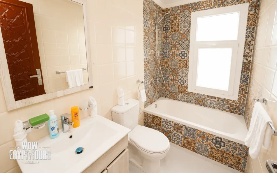 Private suite bathroom aboard Turquoise Dahabiya Nile Cruise
