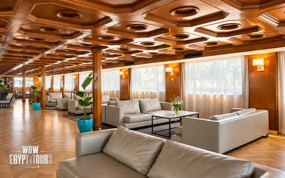 Interior view of the lounge aboard Nile Plaza Nile Cruise