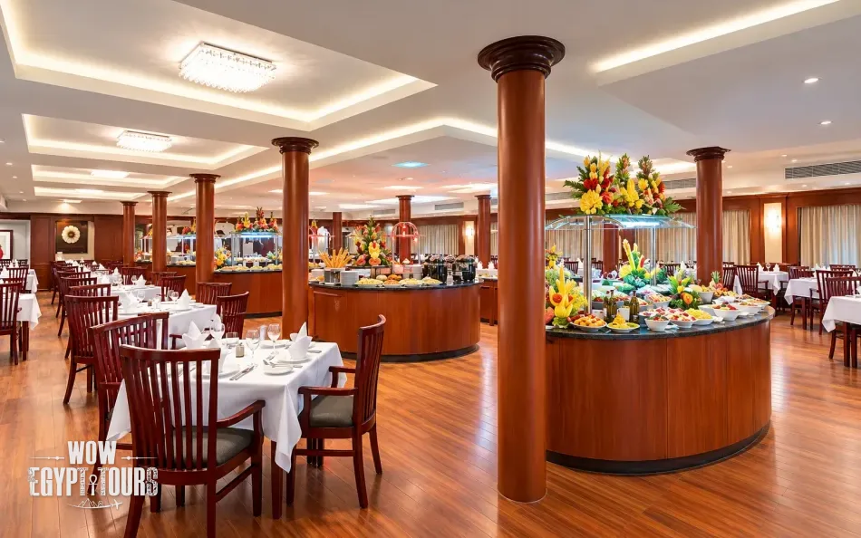 Restaurant and dining area aboard Amwaj Nile Cruise