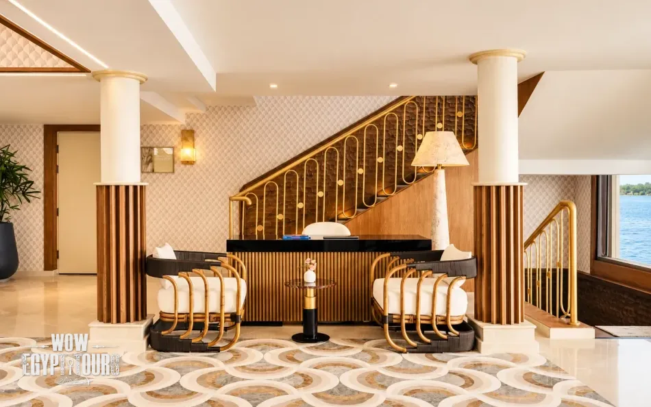 Main staircase in the lobby aboard Tulip Nile Cruise
