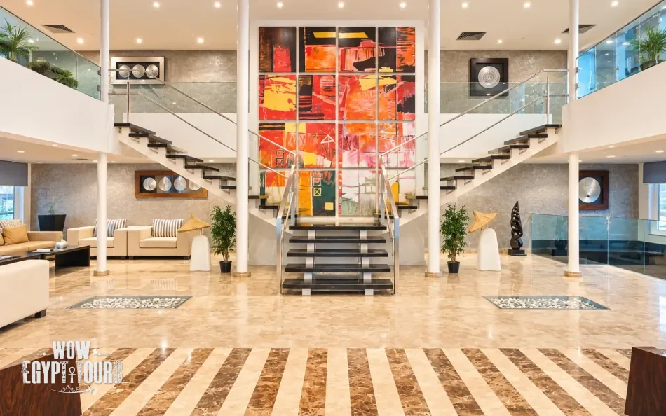 Atrium lobby with staircase aboard Nile Premium Nile Cruise