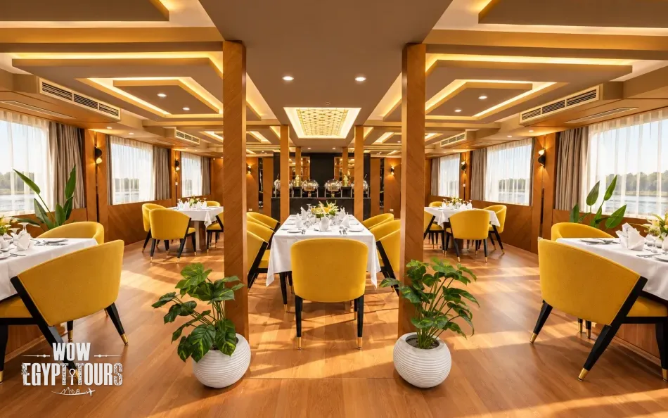 Dining area aboard Merit II Dahabiya Nile Cruise