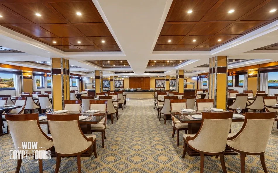 Restaurant and dining area aboard Blue Shadow Nile Cruise