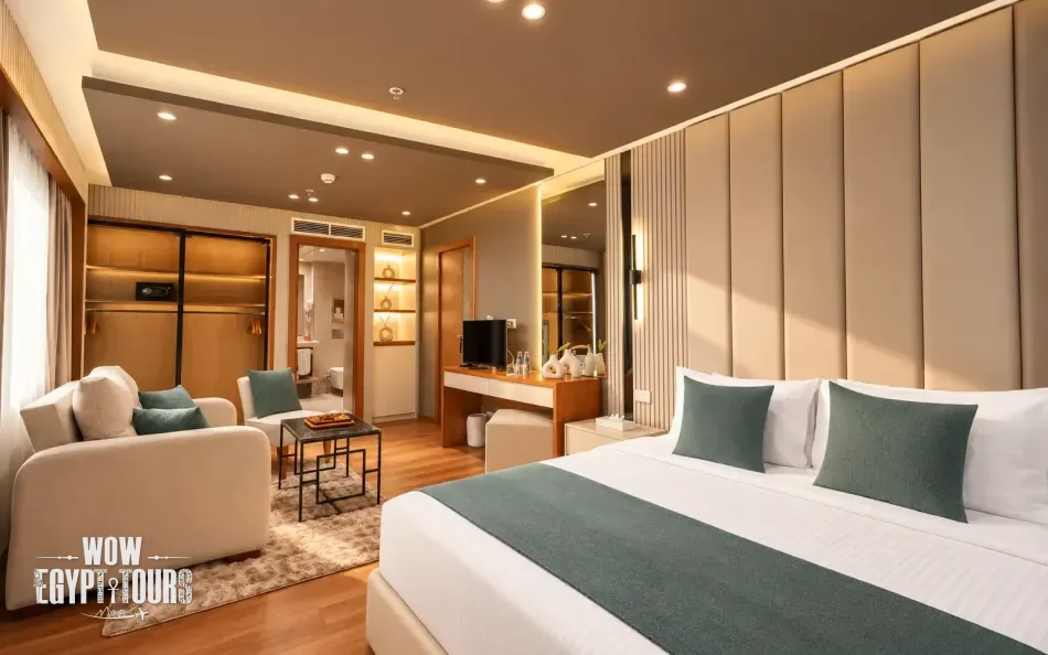 Royal Suite with spacious bedroom aboard Merit II Dahabiya Nile Cruise