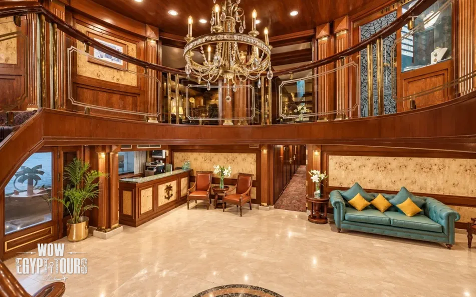 Main lobby seating area aboard Salacia Nile Cruise